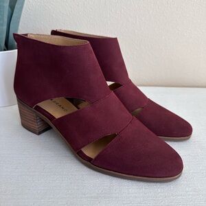 New Lucky Brand Ralwan Burgundy Leather Zip Heeled Ankle Booties Women’s 8.5M